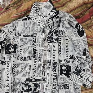 Black and White Newspaper Print Shirt